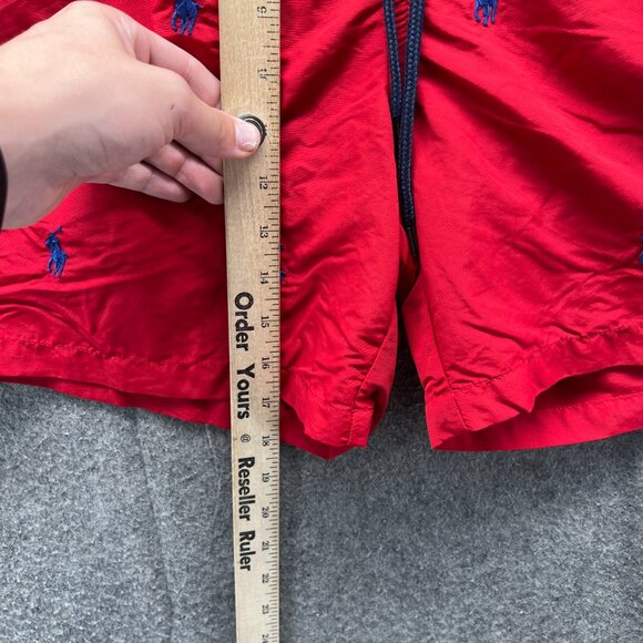 Polo Ralph Lauren Swim Trunks Men Medium Red Blue Pony Embroidered Lined AOP - Picture 5 of 10